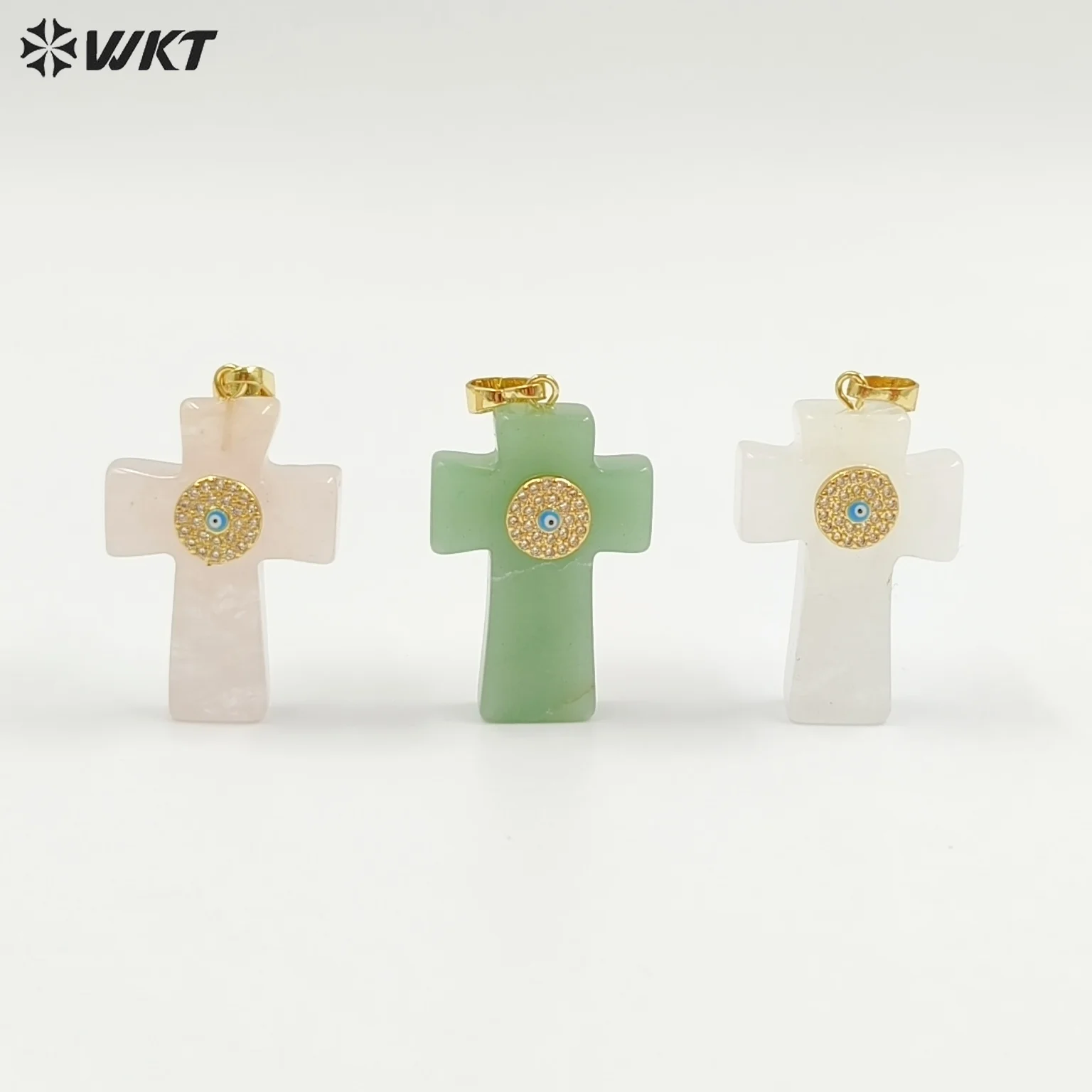 

WT-P2046 Лидер продаж, винтажный стиль, розовый кварц, разноцветные натуральные драгоценные камни с циркониевыми крестами, подвески для женщин, модные ювелирные изделия