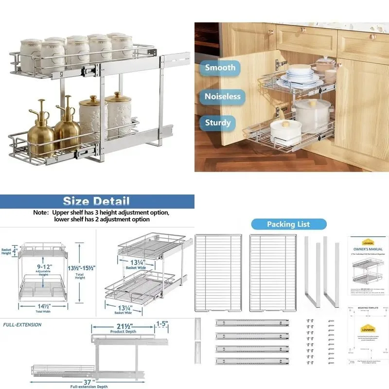 11.5 Inch Double Layer Modern Heavy Duty Chrome Iron Bolt Plug in Seasoning Rack Pull Out Cabinet Storage Organizer for