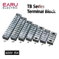 15A 600V Dual Row Barrier Screw Terminal Block Wire Connector TB Series 3 4 5 6 8 10 12 16 20 Positions Ways Factory Wholesale