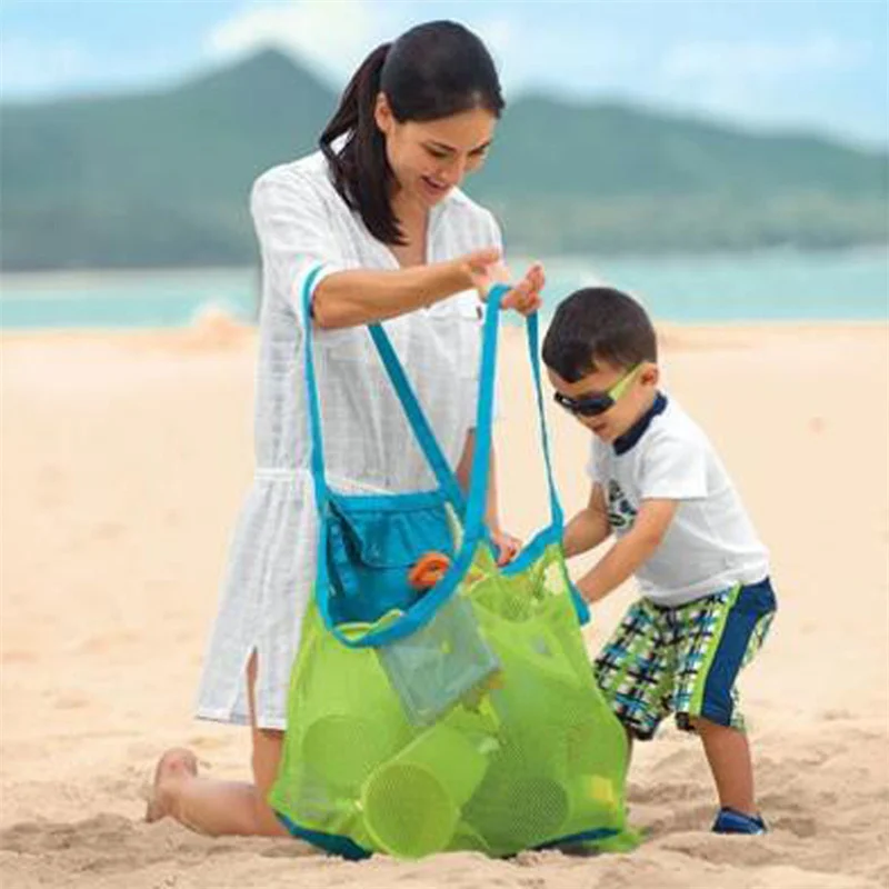 Storage Bags Basket Mesh Green Strap Summer Outdoor Mesh Beach Bags Kids Toys Quick Storage Bag Sand Digging Shell Storage Bag