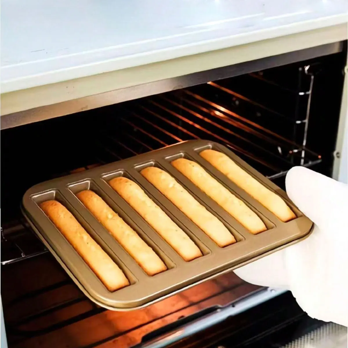 6-Piece Cigar-Shaped Financier Mold Baking Tray Long Cake Finger Cookie Mold Non-Stick Home Oven Baking Tool 1Pc