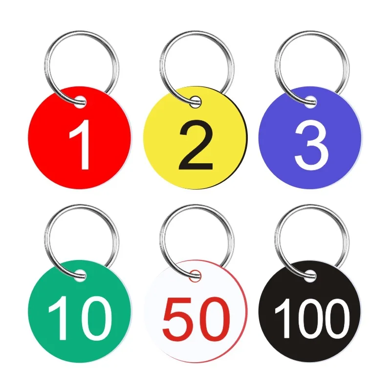 100pcs Number 1-100 Round Plastic Sign with Ring Keychain Digital Label Series Tag Marking Luggage Club ID Card Key Chain