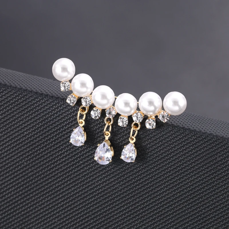 Fashion Water Drop Rhinestone Pearls Brooches Women Jewelry Party Accessories Corsage Fastening Clothes Lapel Pin