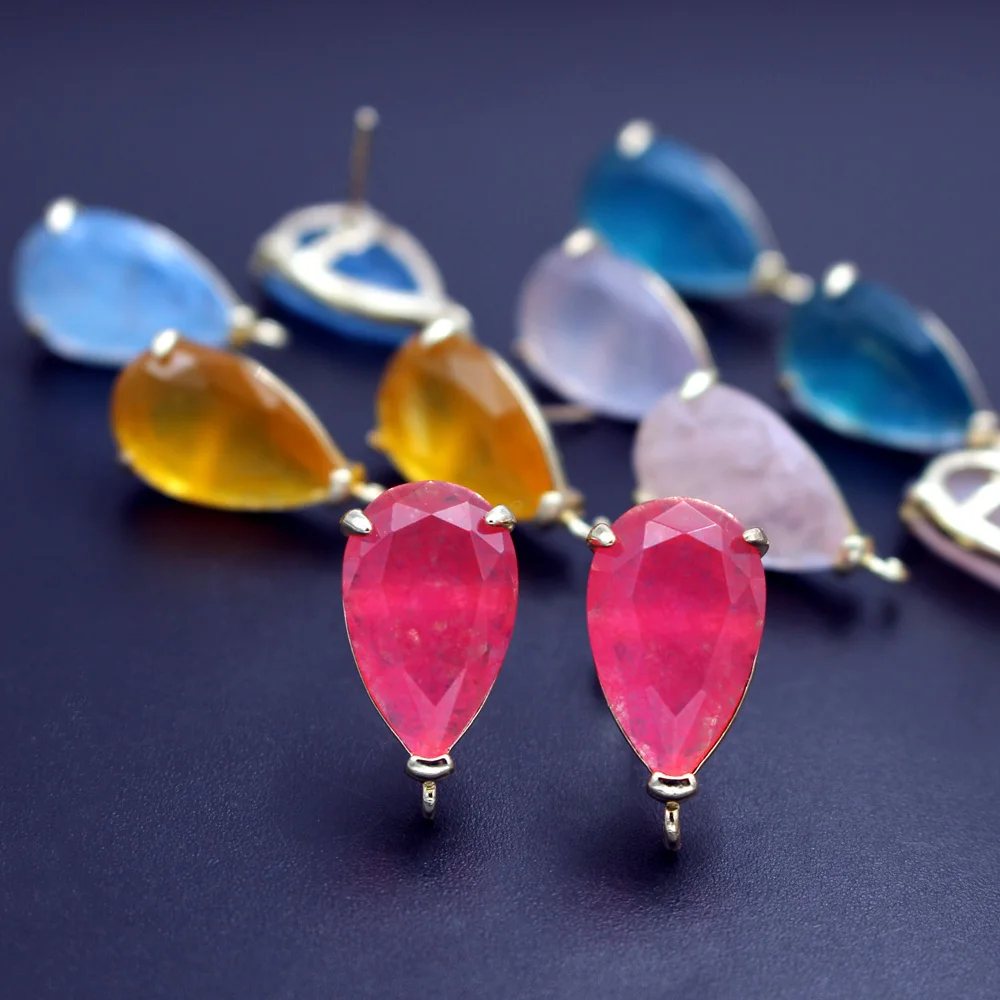 

10pair Gold Plated Colored Blue Pink Jade Stone Drop Stud Earrings Linker Connectors for Women Wedding Accessories