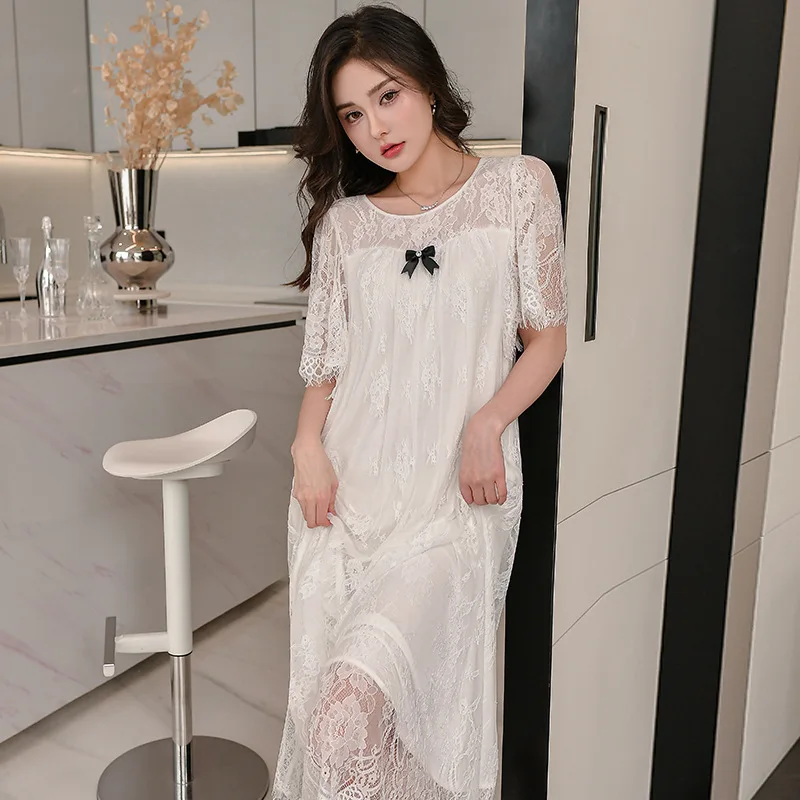 

Summer Sexy Embroidery plNightgowns For Lady Vintage Princess Gauze Long Sleepwear Girls Tiered Night Dress Home Wear