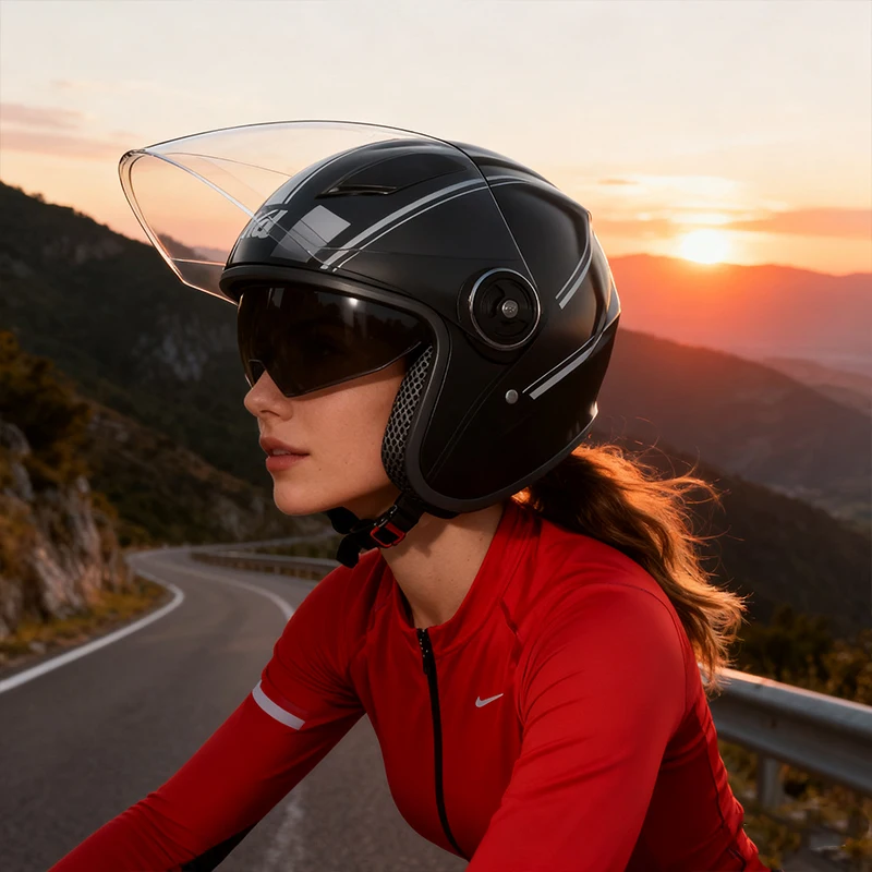 

3C Approved Dual-Lens Motorcycle Helmet, Warm & Durable, Black Adult Helmet for Electric Bike, Safety Gear for Men & Women