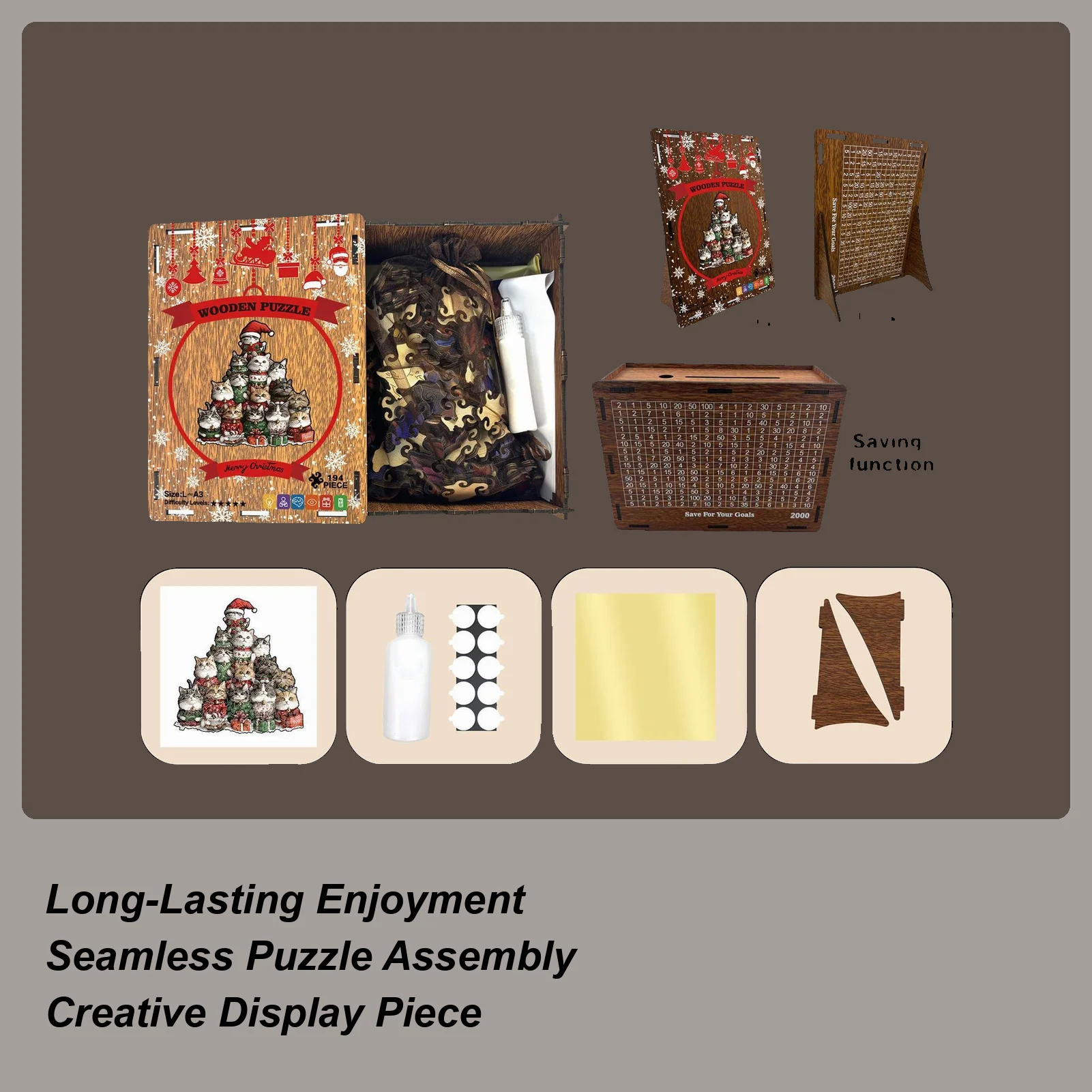 

Puzzles For Adults Interactive Christmas Themed 194-piece Animal Cat Design Puzzles For Adults For Men Women Boys Girls Youth