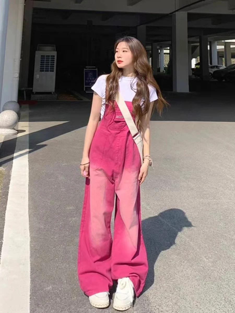 

Большие размеры, рабочая одежда цвета дракона и фруктов, джинсовые комбинезоны, женские весенне-осенние прямые брюки длиной до пола, широкие брюки, комбинезон