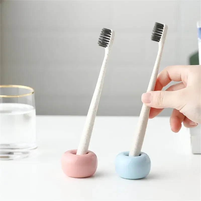 Ceramic Toothbrush Holder Home Multifunctional Mini Donut Toothbrush Base Frame Storage Rack Bathroom Shower Tooth Brush Stand