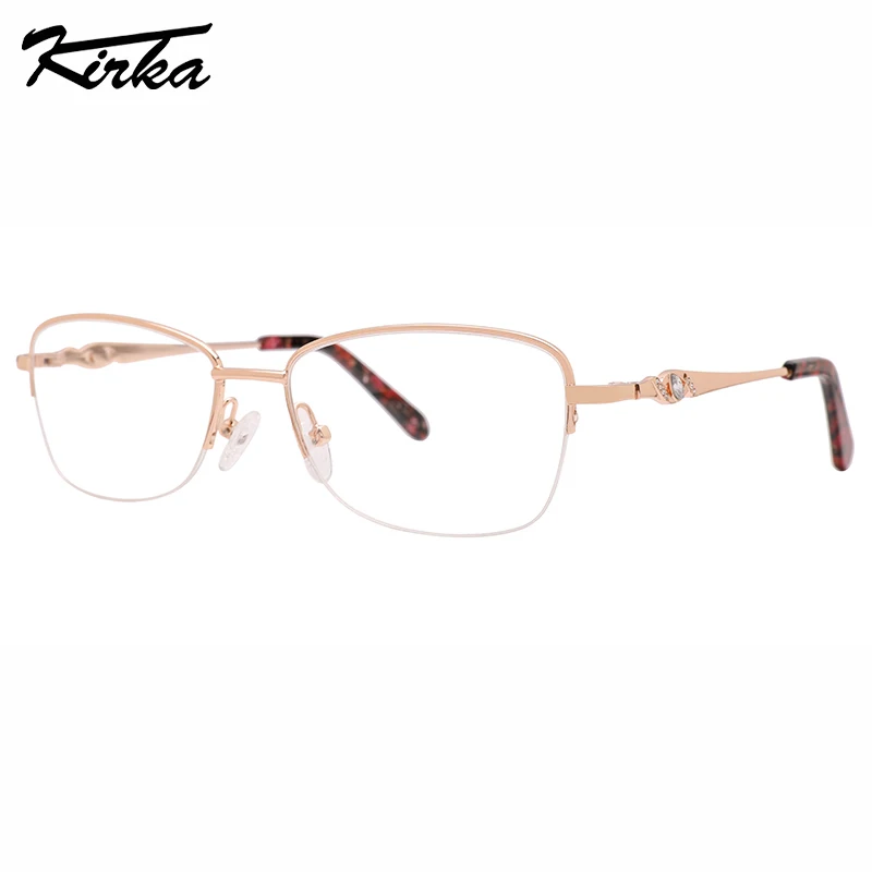 Kirka Female Eyewear Oval Half-Rim Frames Shine Colors Metal Glasses for Women Gems Eye Shape Temples Optical Frames MW1061