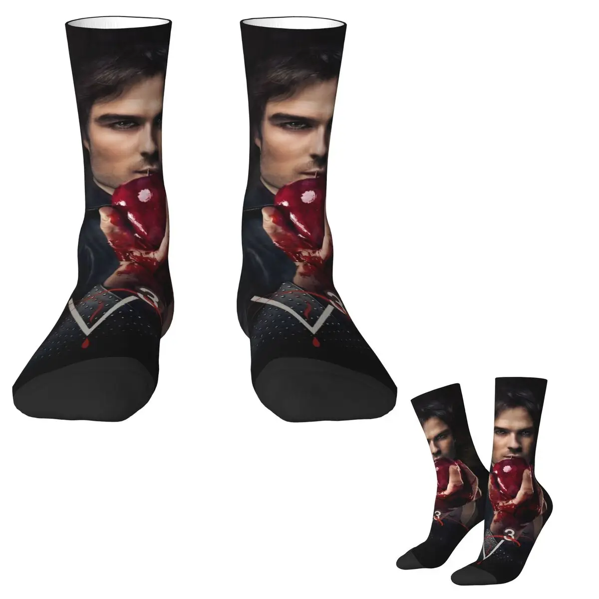 Damon Salvatore The Vampire Diaries (7) Socks Retro Stockings Autumn Non Skid Adults Men Socks Soft Custom Skateboard Socks