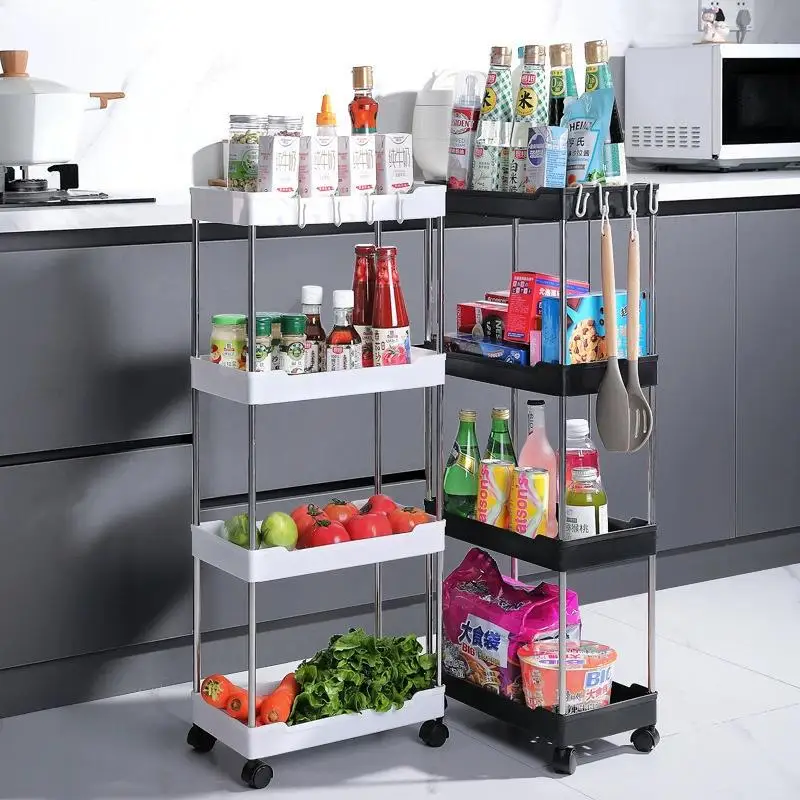3/4 Layer Removable Gap Storage Rack Push Trolley Shelf Bathroom Storage Rack Kitchen Gap Shelves Side Seam Finishing Rack