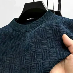 Suéter de oficina para hombre, Jersey grueso de manga larga con cuello redondo, ropa de punto cálida, Top informal Dimensional de alto grado, nuevo