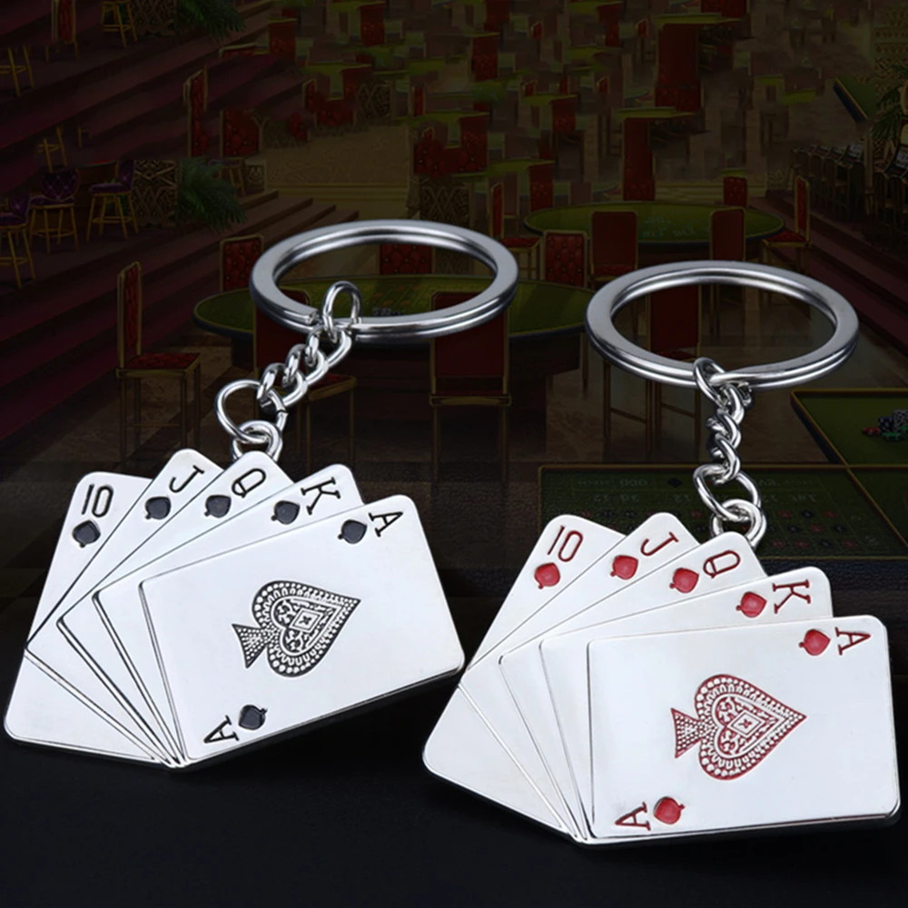 Poker Hand Playing Cards Royal Flush Keyring Cool CarKey Chain For Men Woment Useful Key Accessories