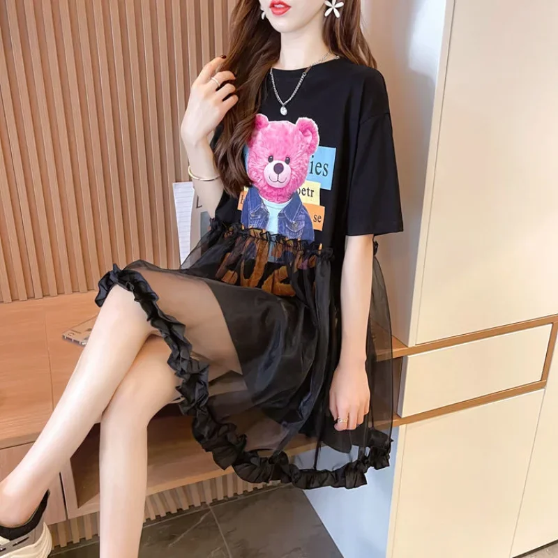 T Shirt Dress Woman Short Sleeve Summer Lace Clothing Women's Top Funny Fitted Slim Causal Long Graphic  Tall Kpop Cute Tees