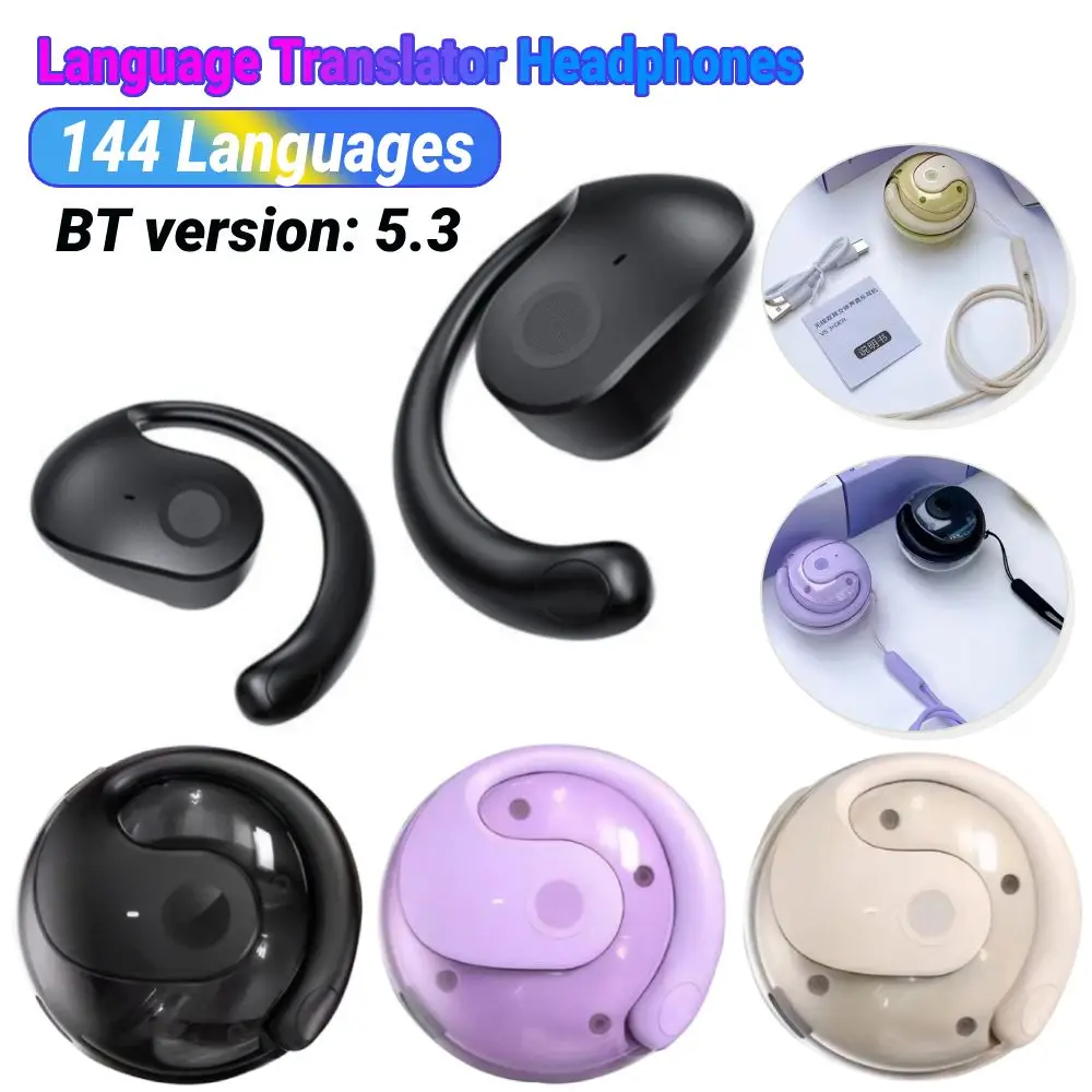 Wireless BT AI Language Translation Headphones Ball Shape Bluetooth-Compatible 5.3 Ear Hanging Headphone Open-Ear Headphones