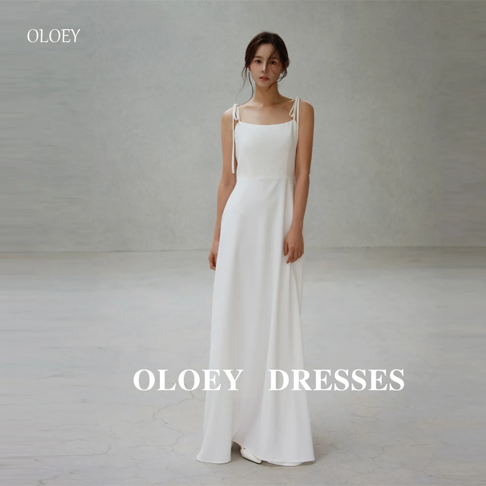 

OLOEY Simple A Line White Black Wedding Dresses Photo shoot Adjustable Spaghetti Straps Soft Satin Bridal Gowns Corset Customize