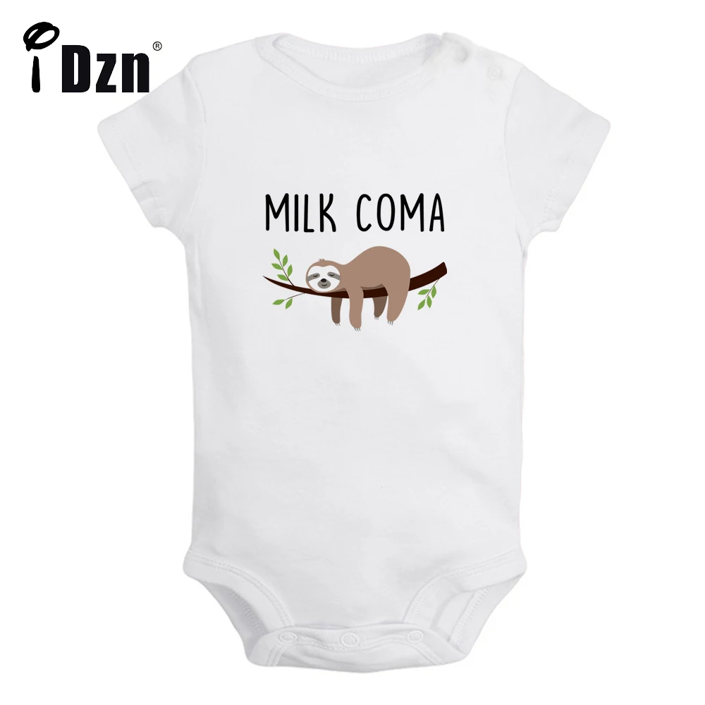 

iDzn NEW Milk Coma Cute Baby Boys Funny Bodysuit Baby Girls Letter Printed Rompers Infant Short Sleeves Jumpsuit Cotton Clothes