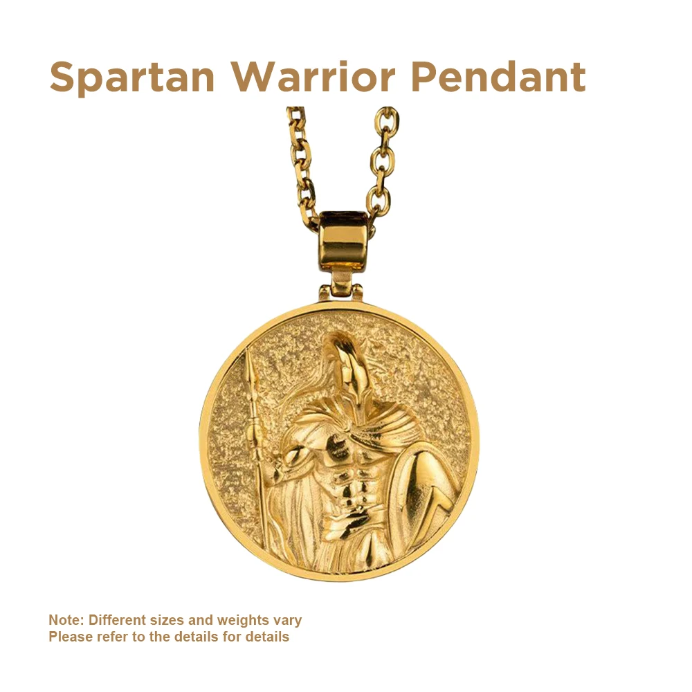 Vintage Gold Plated Spartan Warrior Totem Long Chain Necklace Bold Retro European American Statement Pendant Jewelry