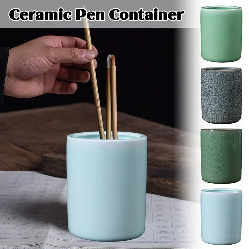 Ceramic Pen Holder Chinese Style Calligraphy Painting Brush Storage Container Brush Washing Cylinder Porcelain Desk Organizer