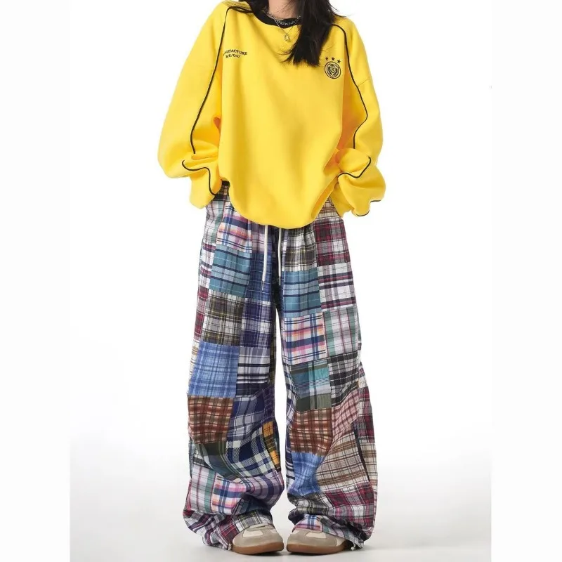 

American fashion retro checkered men wide-leg pants Y2K new high street punk hip-hop top color pants couple casual sweatpants