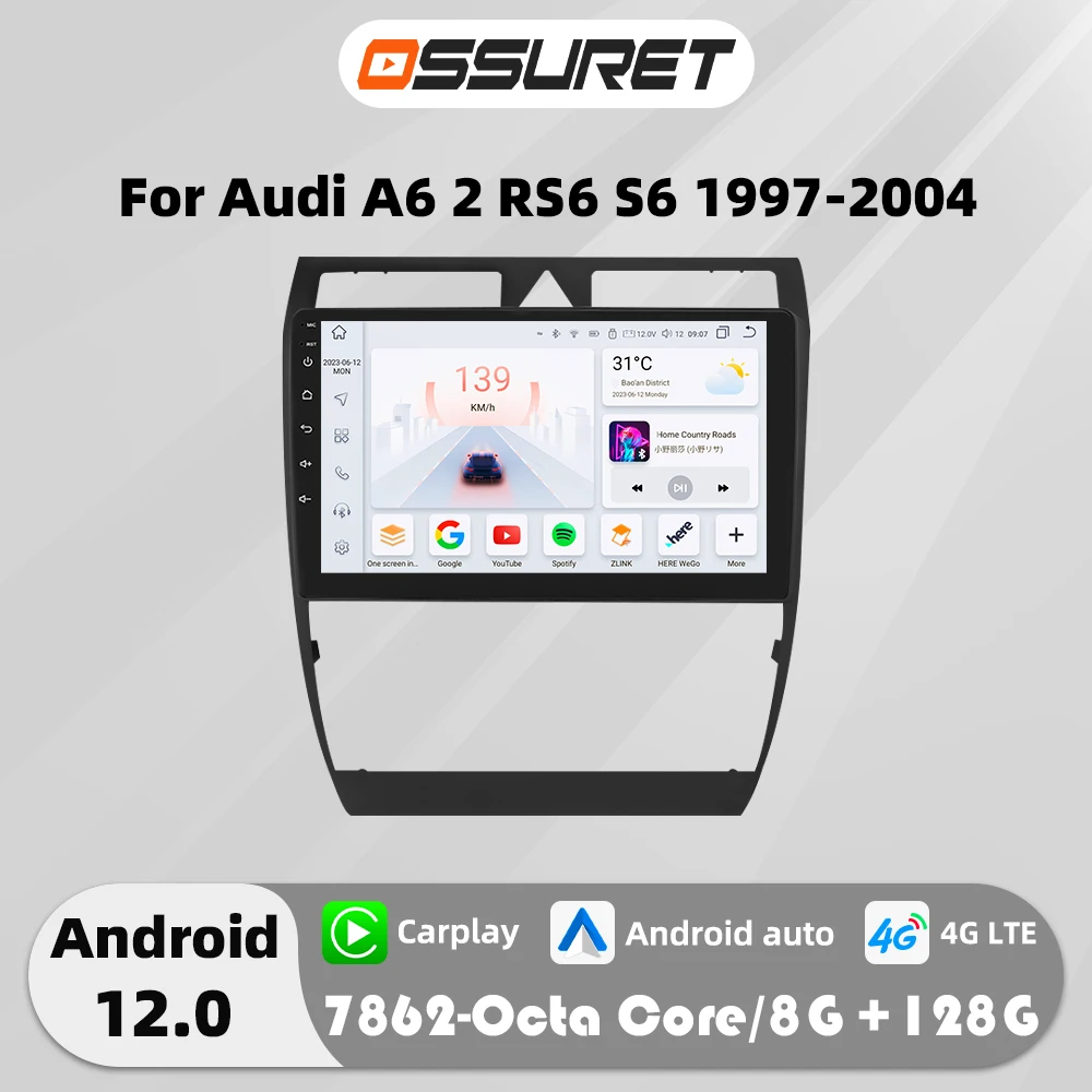 2din 4G Android Auto Car radio Stereo For Audi A6 C5 1997-2004 S6 RS6 multimedia Video player GPS navi autoradio QLED Screen