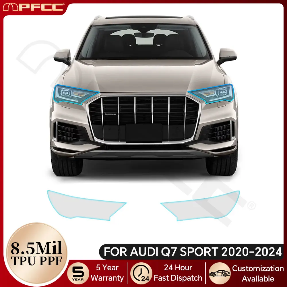 

For Audi Q7 Sport 2020-2024 Headlight Rearview TPU Paint Protection Film Pre-cut PPF Bra Clear Kit Anti-scratch Resistant Cover
