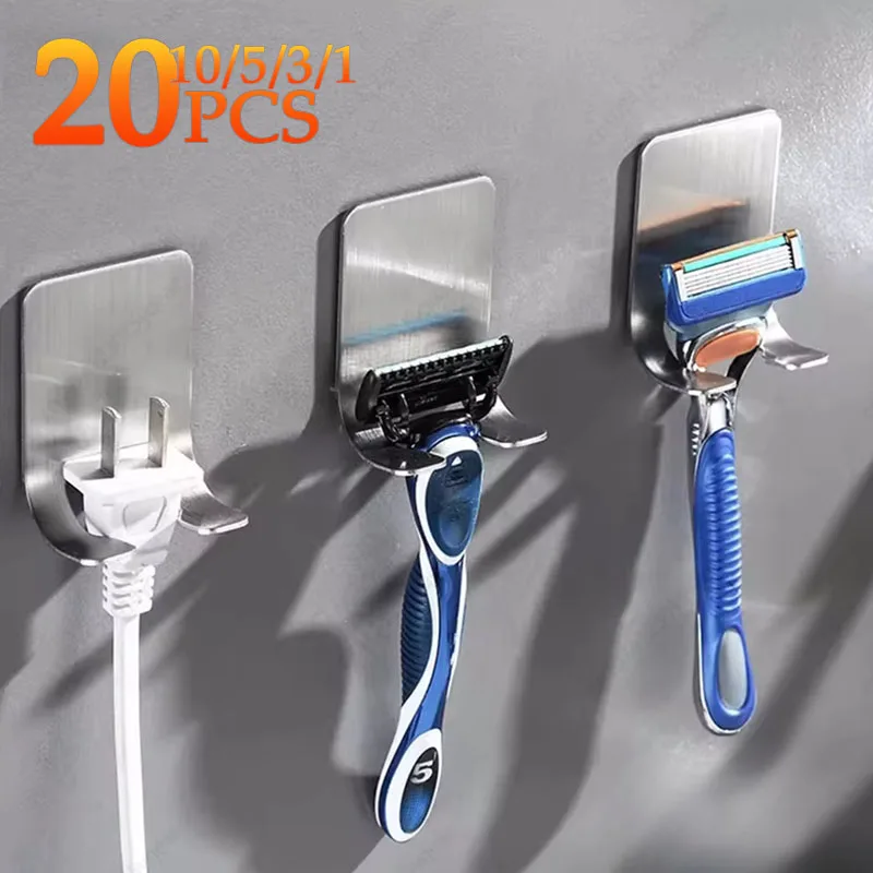 1-20PCS Razor Holder Self-adhesive Wall Razor Holder Bathroom Shelf Rack Towel Plug Sticky Hook Waterproof Hook Shaving Holder