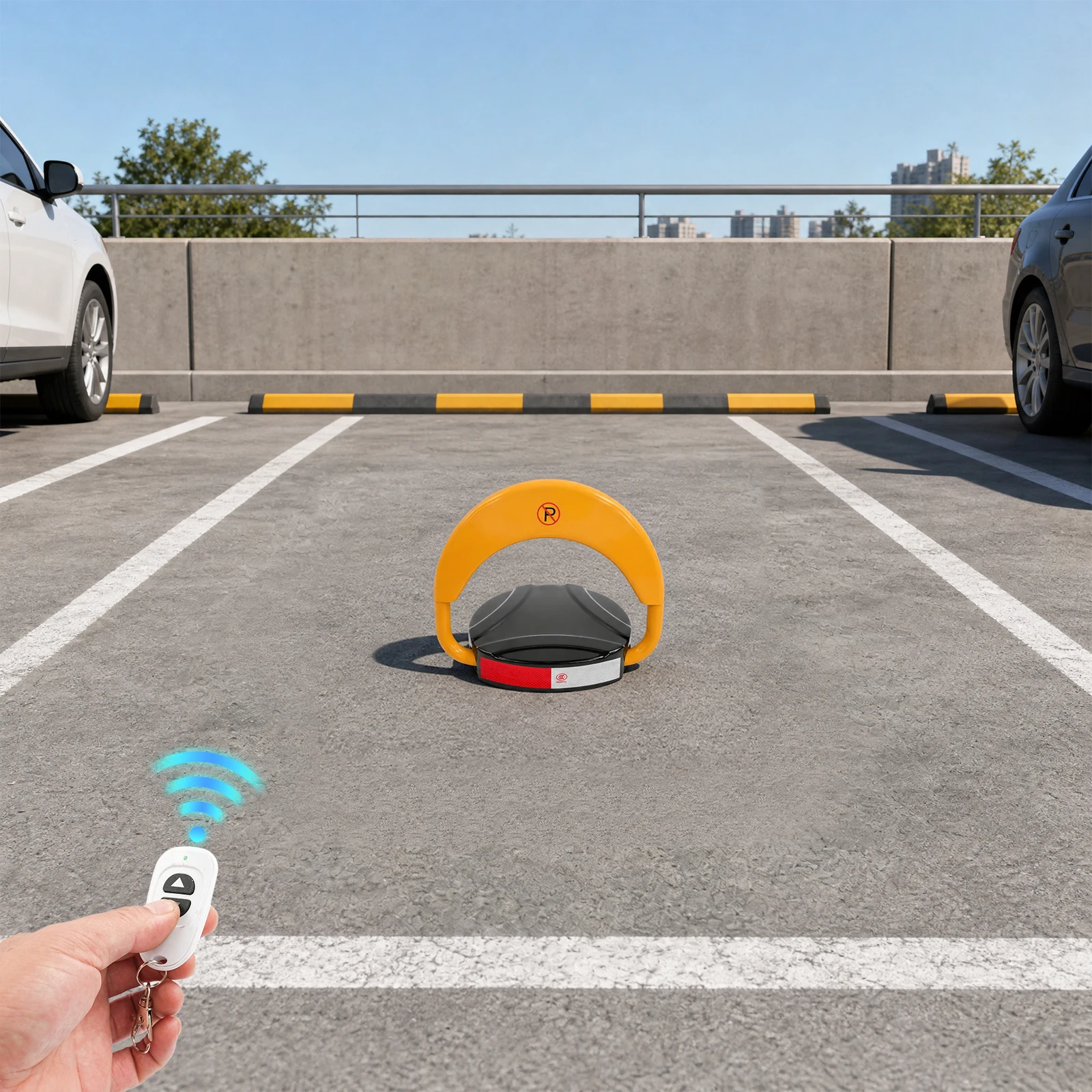 Remote Control Parking Lock, Garage Parking Aid, 65.6ft Remote Range, IP67 Waterproof, -13°F to 131°F, Anti-Occupation Reflective Stripe for Private Parking