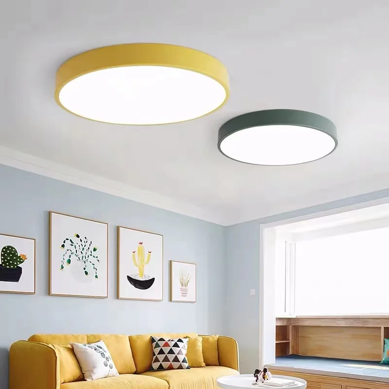 Macaron Led Ceiling Lamp Nordic Modern Minimalist Ultra-thin Round Children's Room Bedroom Classroom Eye Protection Lighting