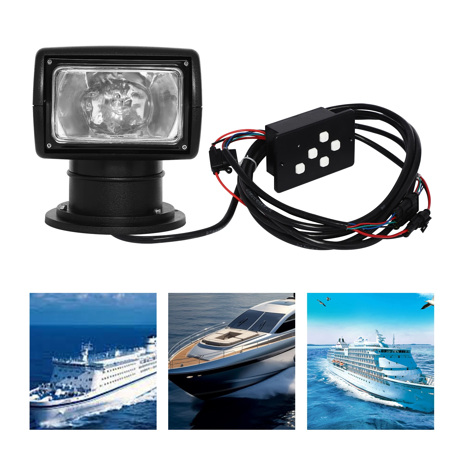 DC12V 100W Marine Spotlight Remote Control  800m Boats Searchlight IP66 Waterproof w/360° Rotation Halogen Yacht Light