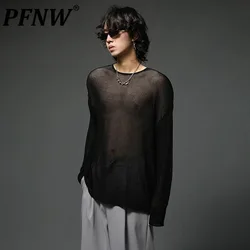 PFNW Hollow Out Men's Long Sleeve T-shirts Sexy Male Casual Underwear Pullovers Tee Niche Design 2024 Summer Stylish New 28W3076