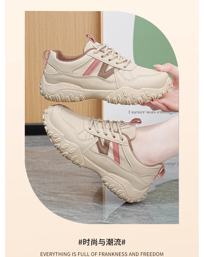 2026 Herbst Neue Damen Atmungsaktive Plateau-Freizeitschuhe, Koreanische Vielseitige Gestreifte Schnürschuhe mit Chunky-Sohle – Detail 22