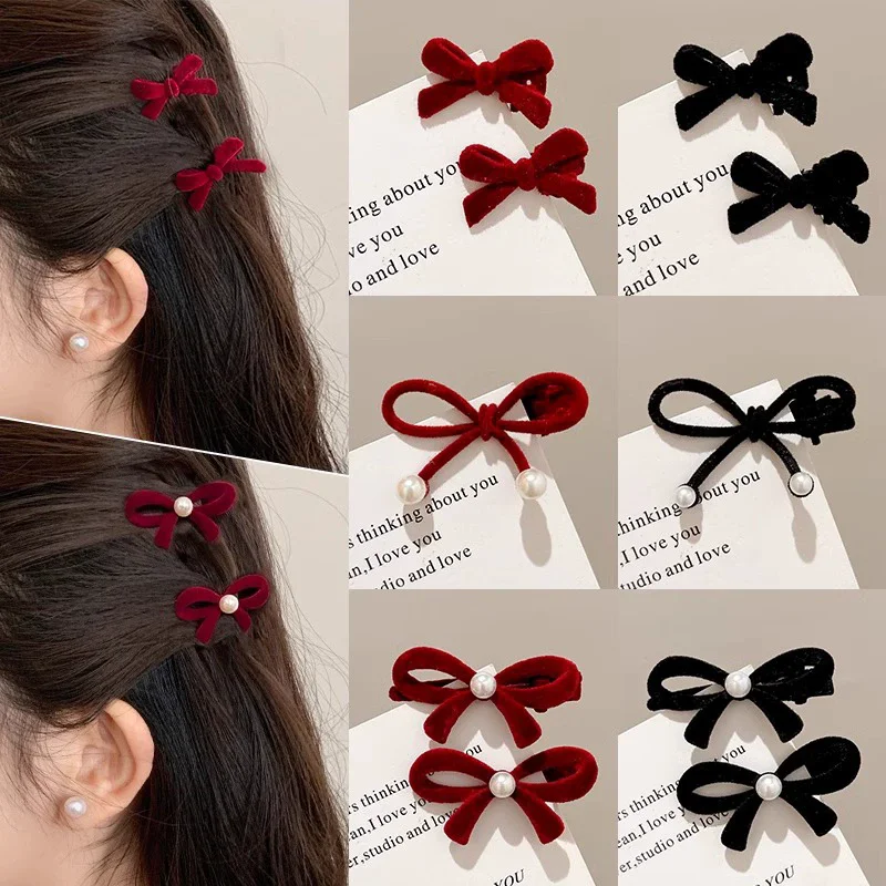 

2pcs./set Red Hair Clip For Women Korean Side Clip Sweet Bangs Clip Girls Simple Fashion Hairpin Valentine's Day Gift Headwear