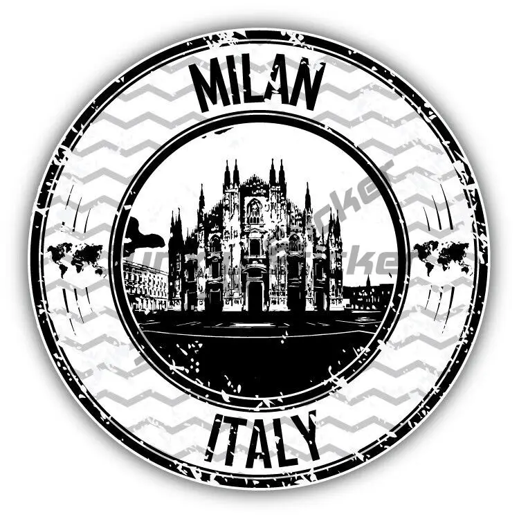 

Milan Italy Garbage Rubber Stamp Travel Car Bumper Sticker Decal for Laptops Tumblers Windows Cars Trucks Walls