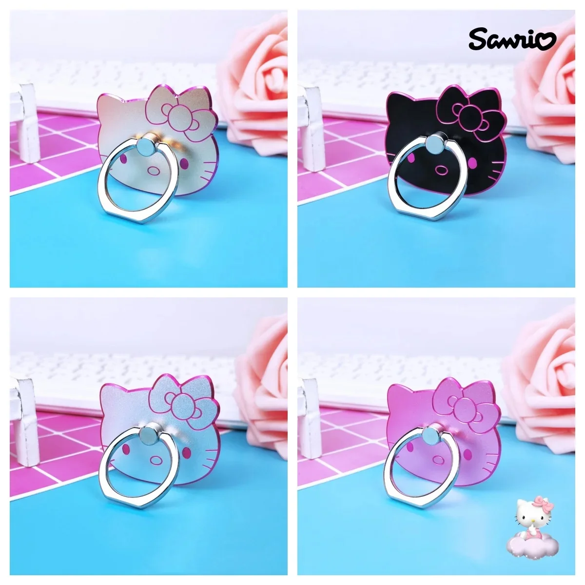 Sanrio HelloKitty Ring Bracket Cartoon Action Anime Figure Kuromi Mymelody Metal Ring Bracket  A Must-have for Lazy People Gifts