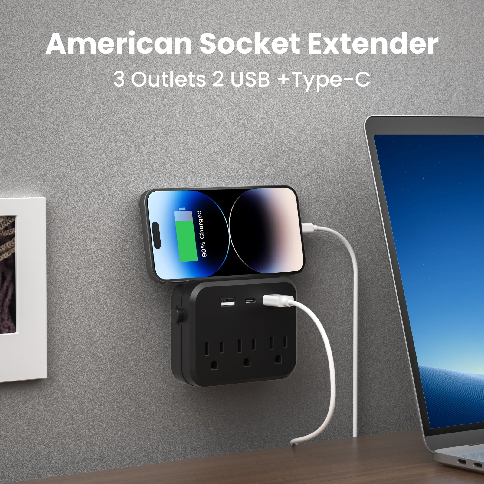 Переключатель TRANSTON US с защитой от перенапряжения Мини-портативный удлинитель 6-в-1 Многофункциональный 3 удлинителя 2 USB-порта 1 Type-C