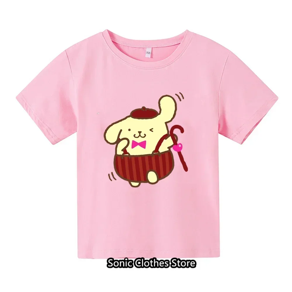 2024 New MINISO Cinnamon T-shirt for children's wear, girls and boys casual short sleeved Sanrio cartoon T-shirt