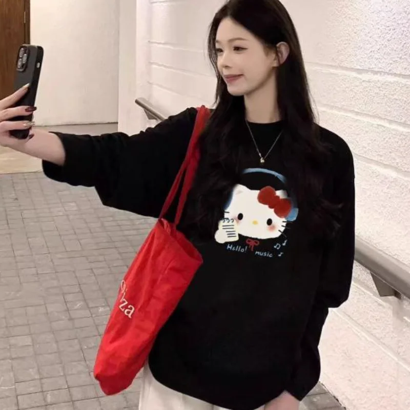 

Sanrio Hello Kitty women's T-shirt coat tops Long Sleeve Pure Cotton For Base Layer New Style Design Sense Niche Versatile