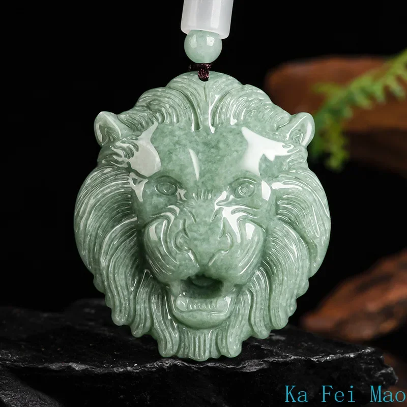 

Natural Myanmar A-grade Jadeite Domineering Lion Head Majestic Jade Pendant Men's Charms Women's Gifts Jewelry Drop Shipping