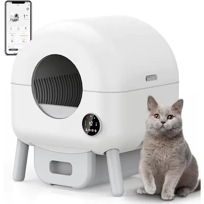 STLF Large 76L Smart Self-Cleaning Dumpster Application Controlled Safety Features Easy to Clean Multiple Cats White Plastic