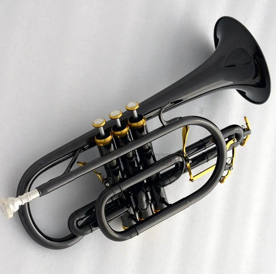 Hot sale new Double Triggers Cornet Black nickel plated Bb trumpet With Case