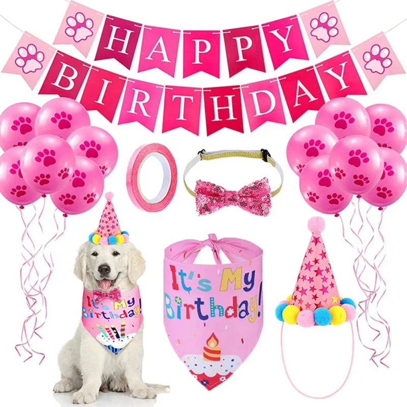 Pet Dogs Hat Birthday Bandana Scarf Birthday Party Set Bless Celebrate