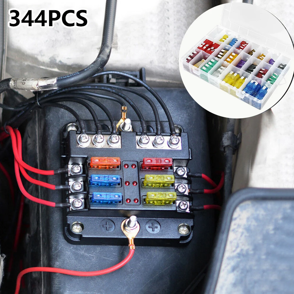 344Pack Car Fuse Blade Fuses Kit Auto Truck Standard Mini Blade Assorted 2/3/5/7.5/10/15/20/25/30/35/40A Fuse Auto Accessories