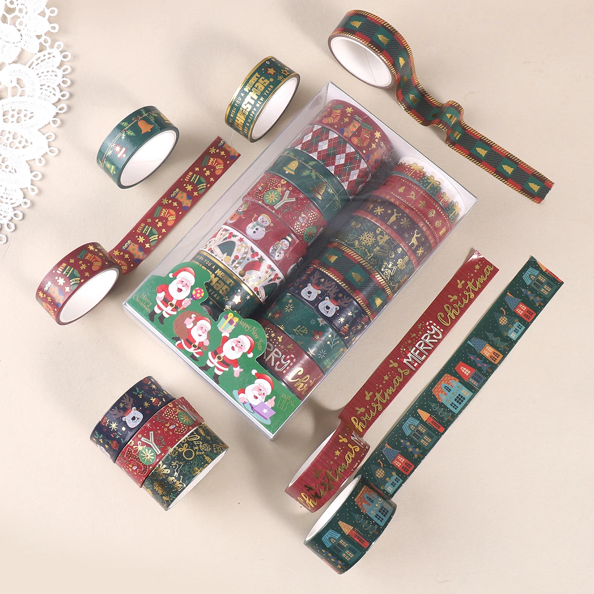 Bronzing Christmas Pattern Washi Tape Set,17 Rolls Of Tape For Holiday Scrapbooking Supplies Decorations,Gift for Friends