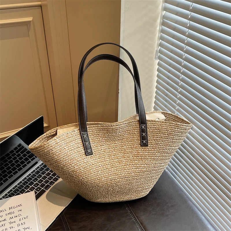 

2026 New Straw Bag Women Large Capacity Shoulder Bag Summer Beach Vacation Style Versatile Commuter Women's Handbag Casual Tote