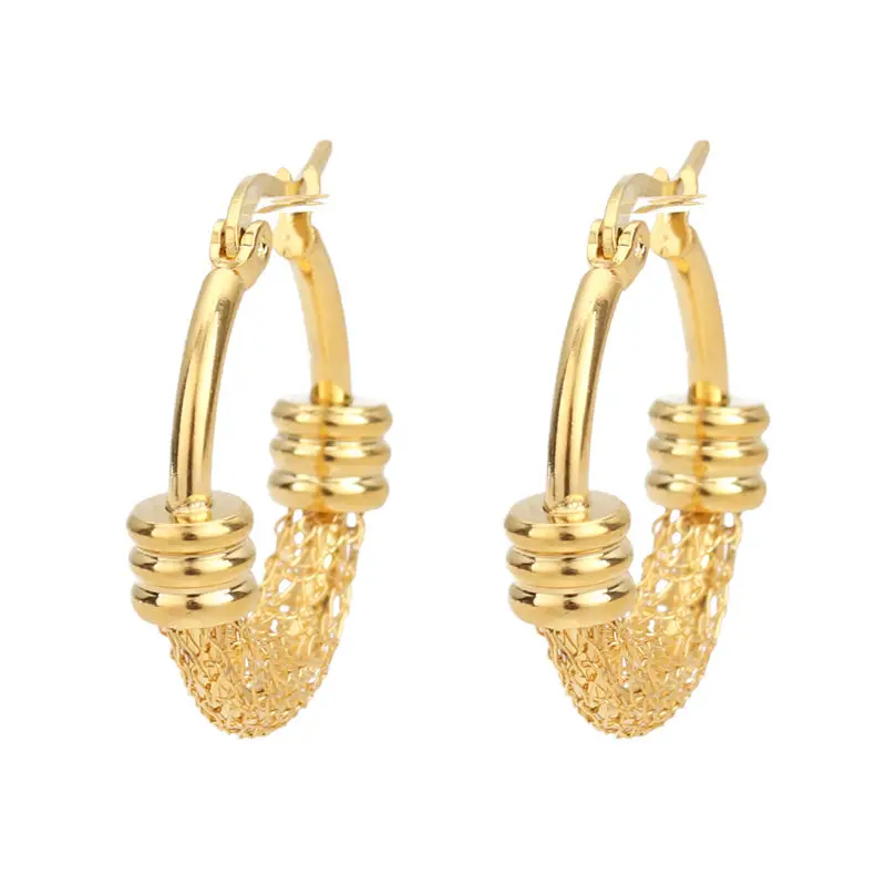 Fashion 304 Stainless Steel Hoop Earrings Gold Color Oval Spiral Round Earrings Jewelry , Post/ Wire Size: (17 gauge), 1 Pair