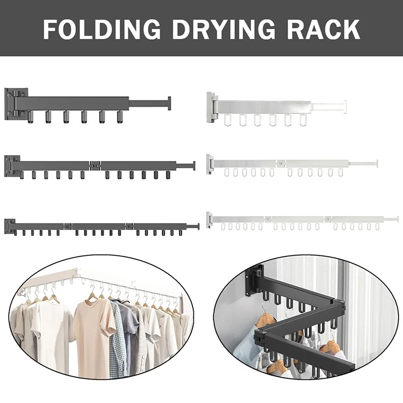 Foldable Clothes Drying Rack Retractable Aluminum Clothes Hanger Wall Mount Space Saving Home Balcony Laundry Clothesline