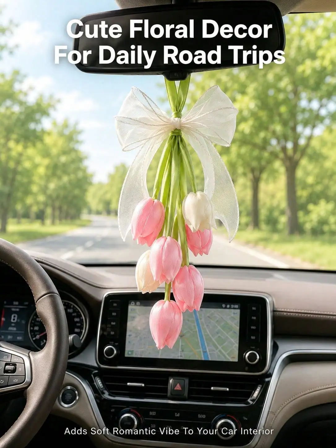 Tulip Shaped Car Rearview Mirror Pendant Elegant Women Auto Interior Decor Multifunctional Hanging Charm For Car Backpack Home