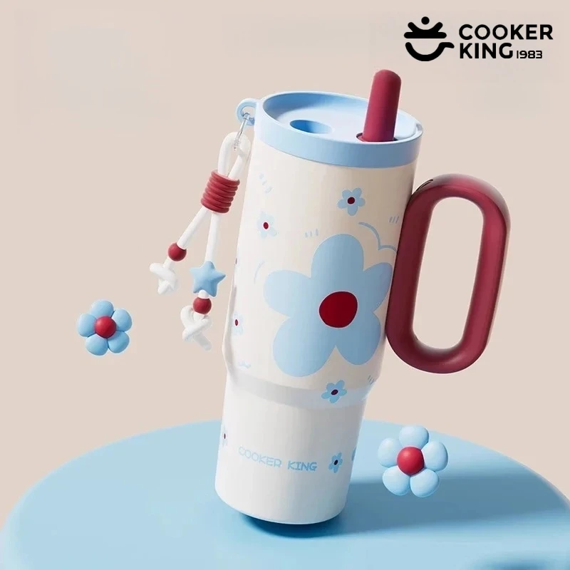 

COOKER KING 720ML Thermos Cup with Straw Stainless Steel Insulated Cup Portable Car Cup Travel Water Bottle Cartoon Coffee Mug